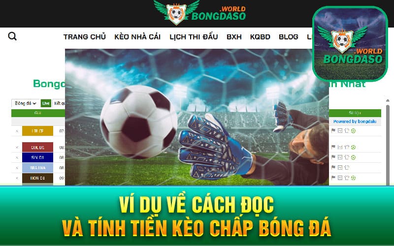 Ví dụ về cách đọc và tính tiền kèo chấp bóng đá
